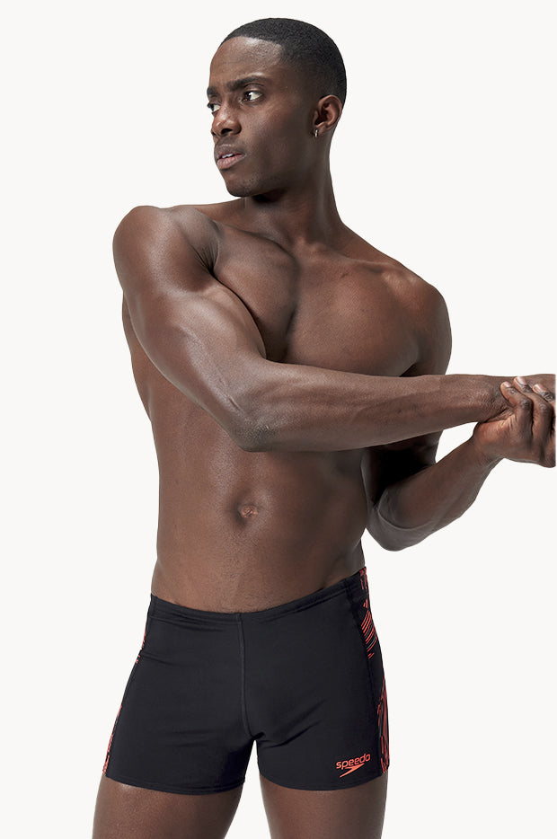 Speedo - Mens Tech Panel Aquashort - Black/Red | Swimwear Galore AU