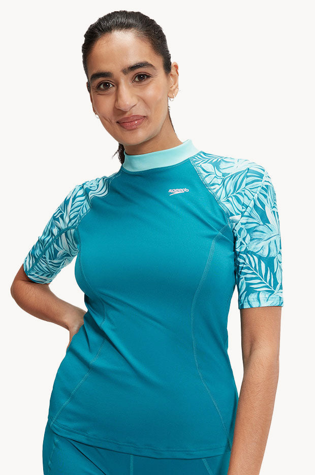 Speedo Printed Short Sleeve Suntop Swimwear Galore AU