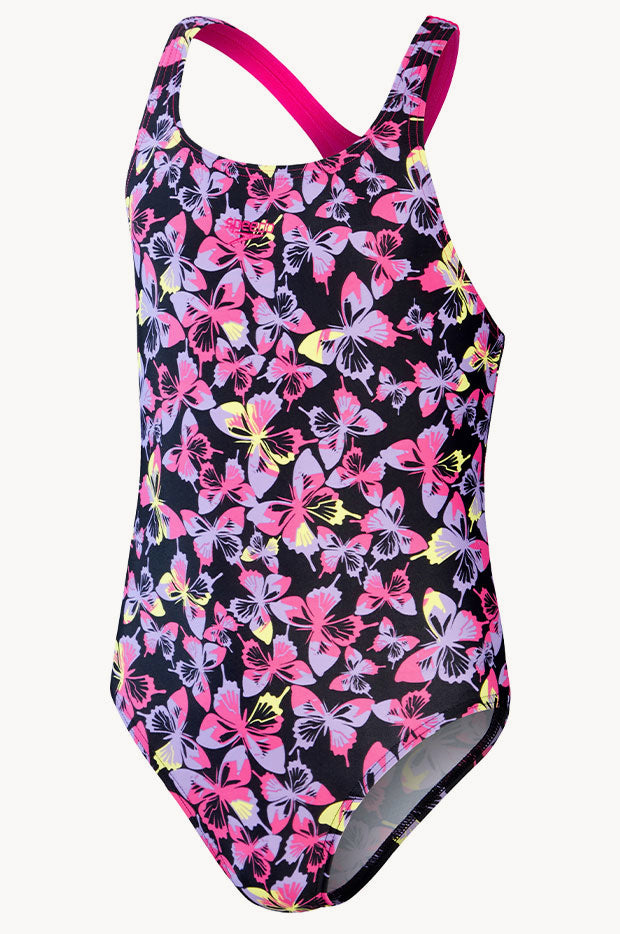 Speedo - Girls Butterfly Allover Medalist One Piece - Black