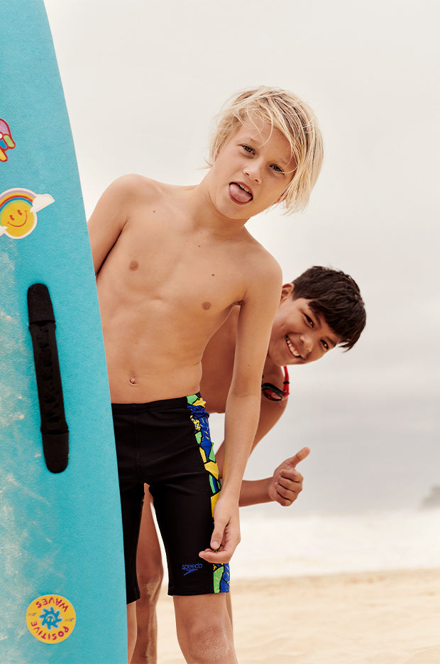 Speedo - Boys All Over Panel Jammer - Black/Blue | Swimwear Galore AU