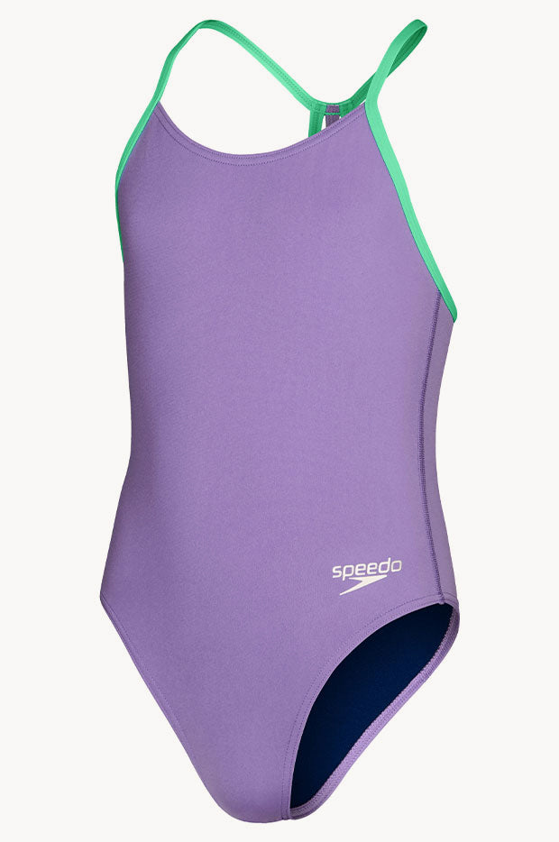 Girls Solid Lane Line Back One Piece