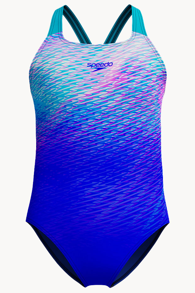 Speedo - Girls Print Placement Powerback One Piece - Sapphire