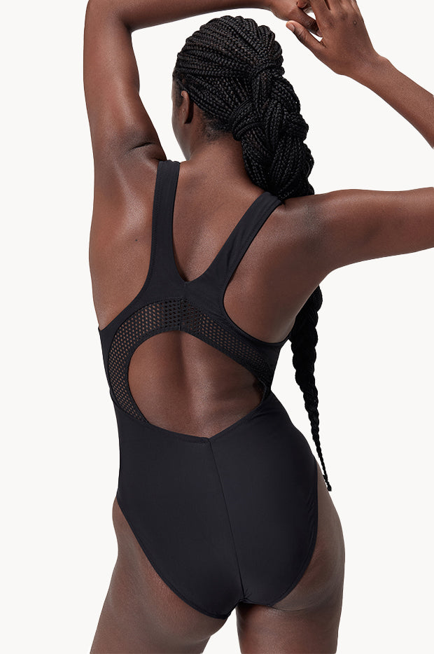 Speedo - Solid Scoop Neck Mesh Back One Piece - Black