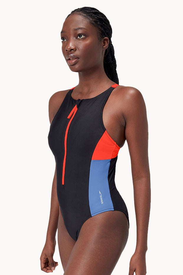 Colourblock Zip One Piece