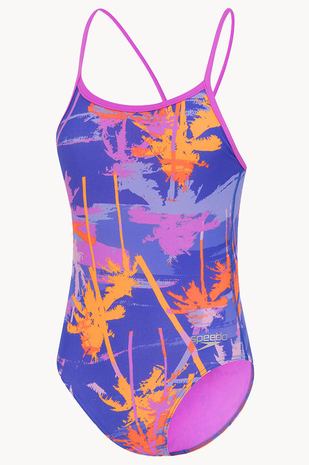 Girls Palms Allover Digital V Back One Piece