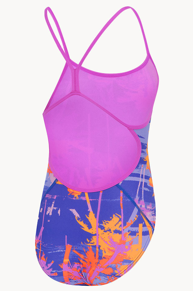 Girls Palms Allover Digital V Back One Piece