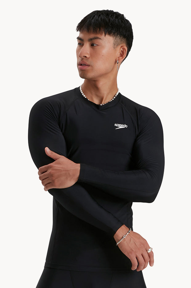 Speedo - Mens Long Sleeve Suntop - Black | Swimwear Galore AU