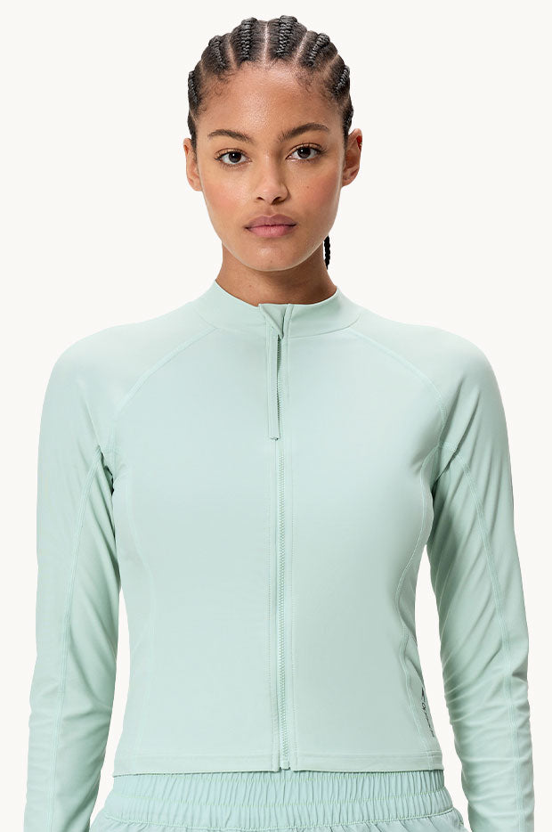 Solid Long Sleeve Zip Suntop