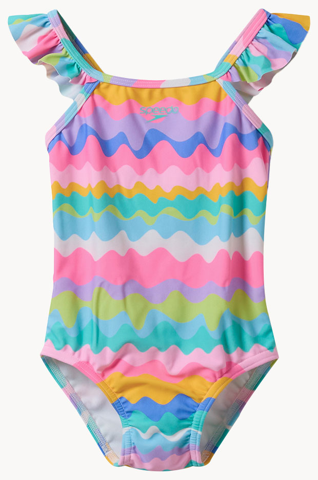 Girls Printed Frill Thinstrap One Piece