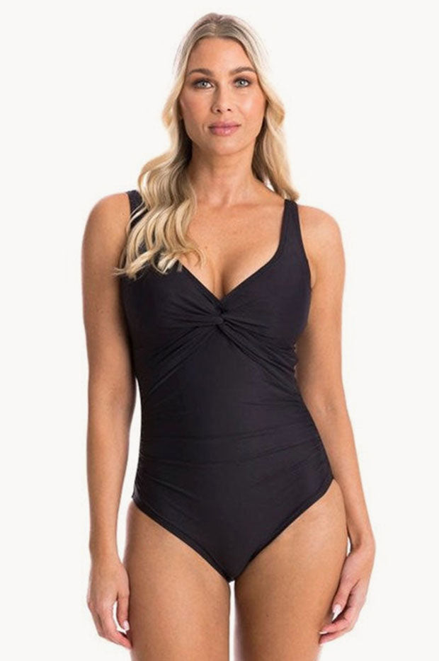 Plain Ruched Twist Front One Piece