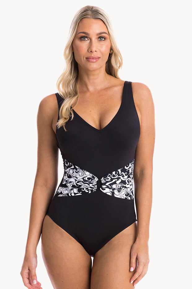 Ink V Neck Plunge One Piece