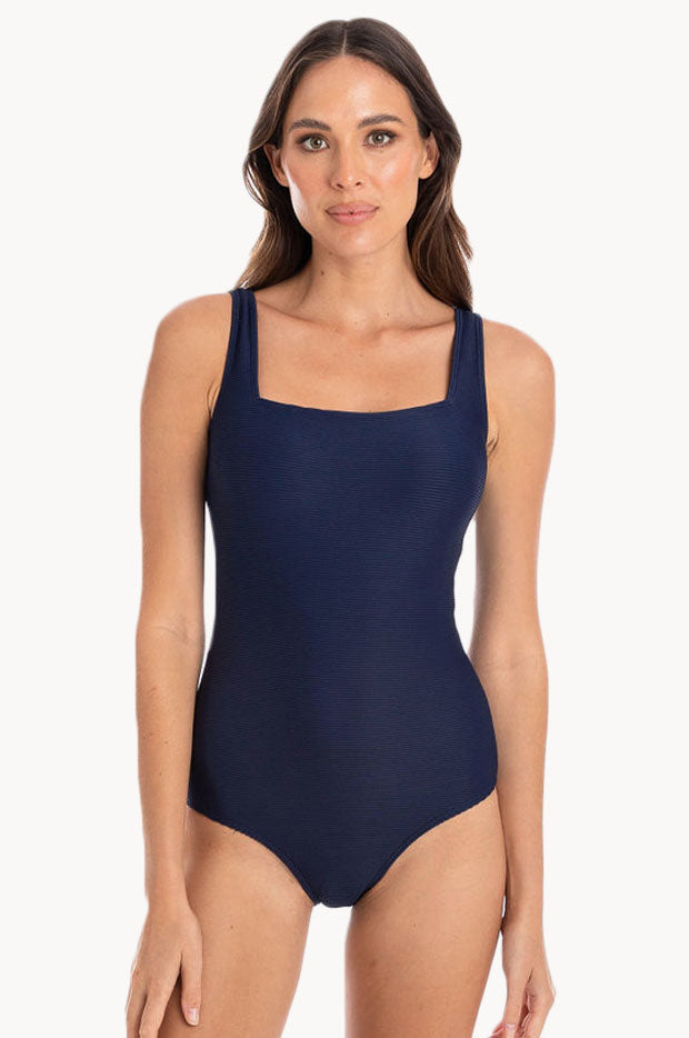 Plain Textured Square Neck One Piece