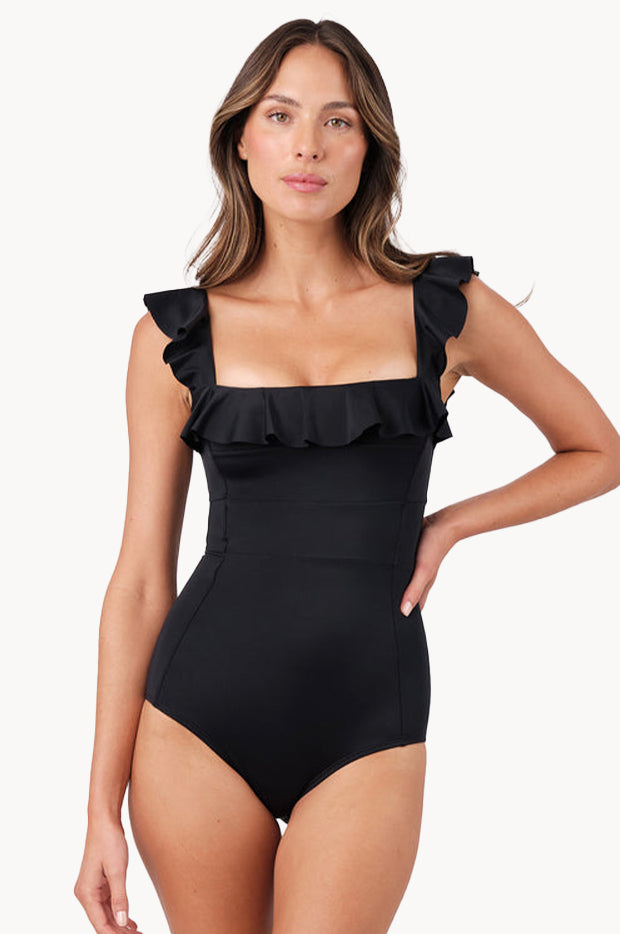 Une Piece - Frill Classic Square Neck One Piece - Black | Swimwear