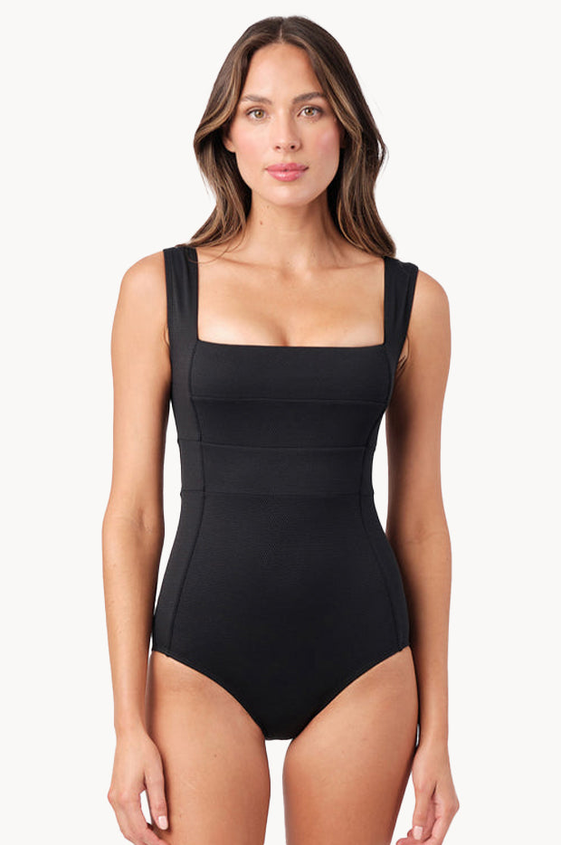 Textured Classic Square Neck One Piece