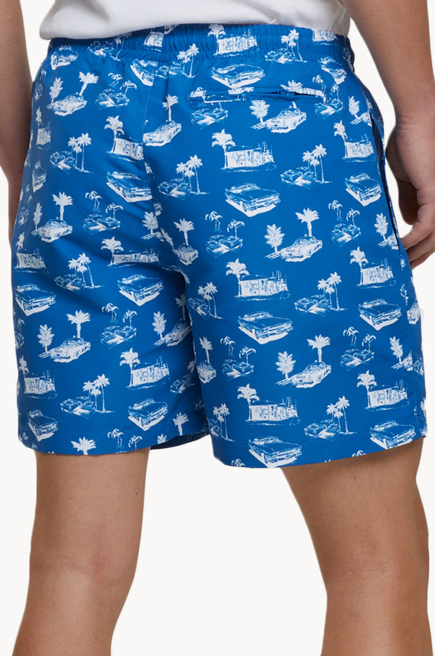 Urban Classics - Mens Pattern Swim Short - Blue/White | Swimwear Galore US