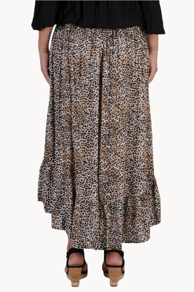 Cheetah Ruched Button Maxi Skirt