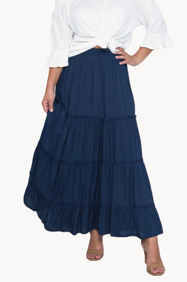 Plain Tiered Maxi Skirt