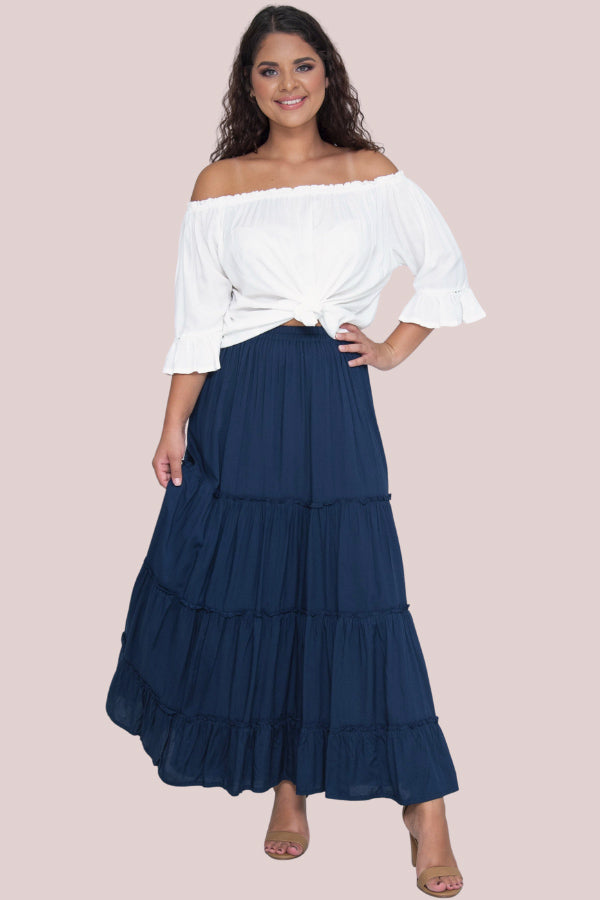 Plain Tiered Maxi Skirt