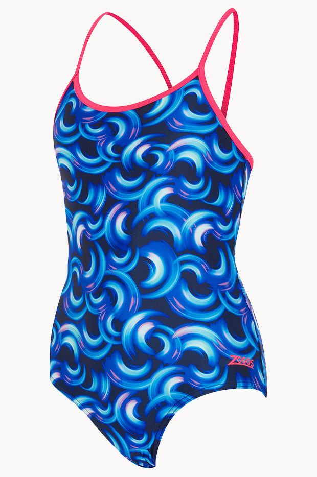 Girls Geo Spiral Sprint Back One Piece