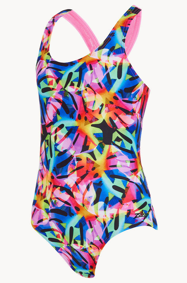 Zoggs Girls Rainbow Palms Rowleeback One Piece Swimwear Galore AU
