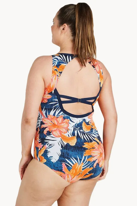 Coral Palm Mastectomy High Neck Racer One Piece