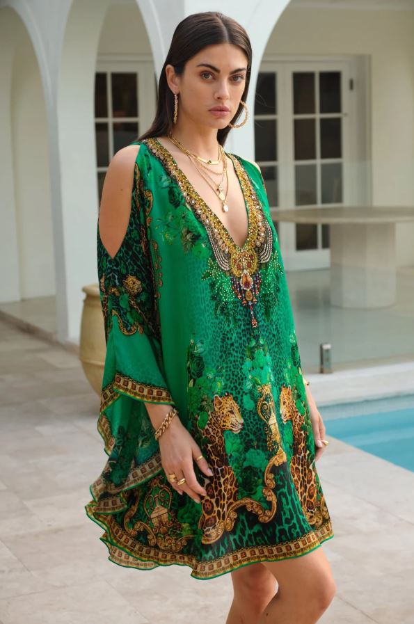 Emerald Leopardess Kaftan Dress