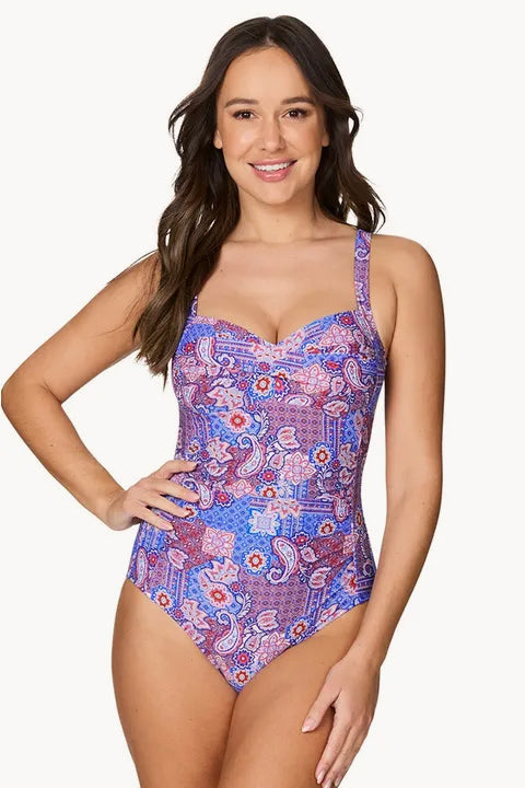 Nip Tuck Paisley Bandana Joanne One Piece Blue/Red Swimwear