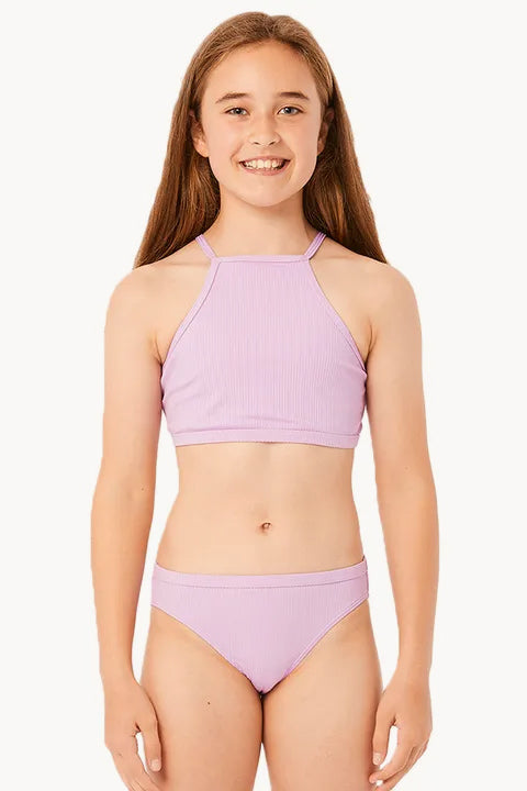 Rip Curl Girls Lux Rib High Neck Crop Set Violet Swimwear