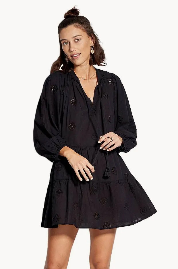 Embroidered Tiered Dress S/M BLACK Embroidered Tiered Dress S/M BLACK