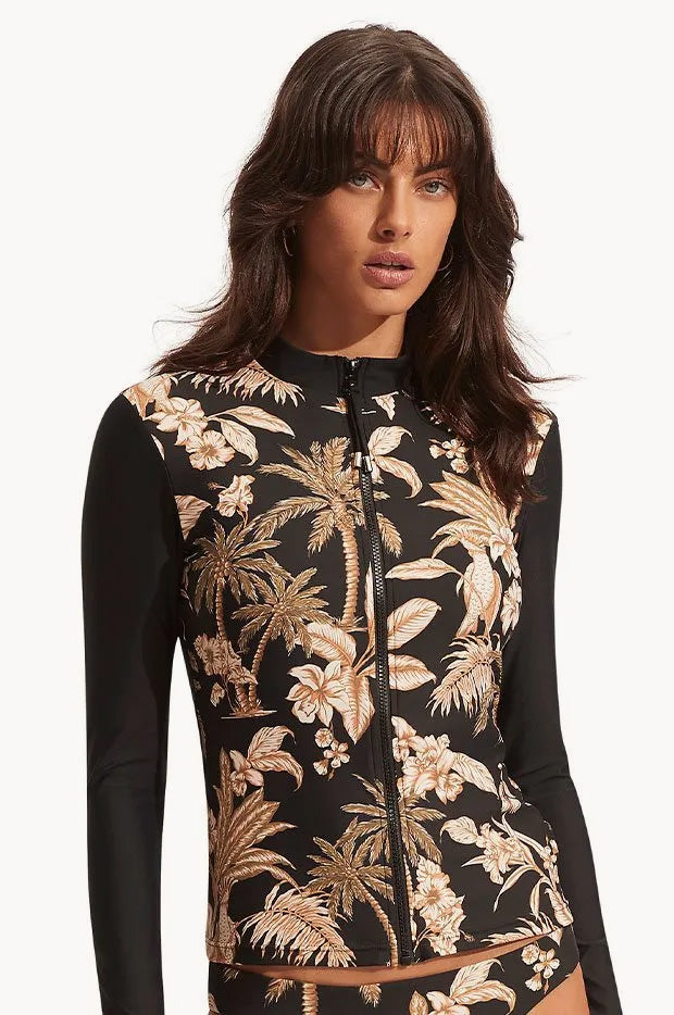 Seafolly - Castaway Long Sleeve Rash Vest - Black | Swimwear Galore US