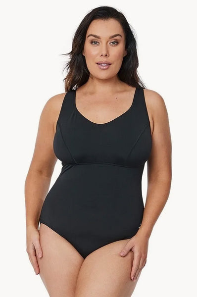 AQUX “Calligrapy Speedo Black” Speedo - Endurance+ Contour Clipback One Piece - Black | Swimwear