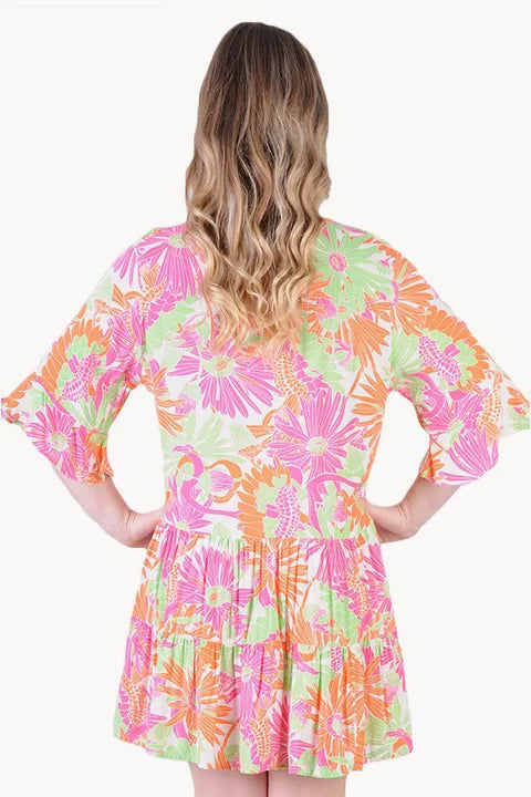 Tropical V Neck Smock Dress