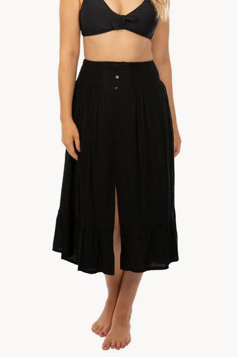 Ruched Button Maxi Skirt