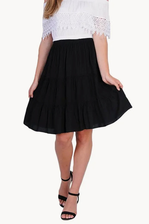 Plain Tiered Knee Length Skirt