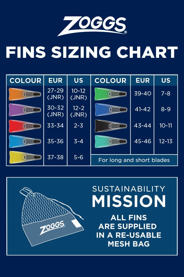 Long Blade Swim Fins - Size US 5-6